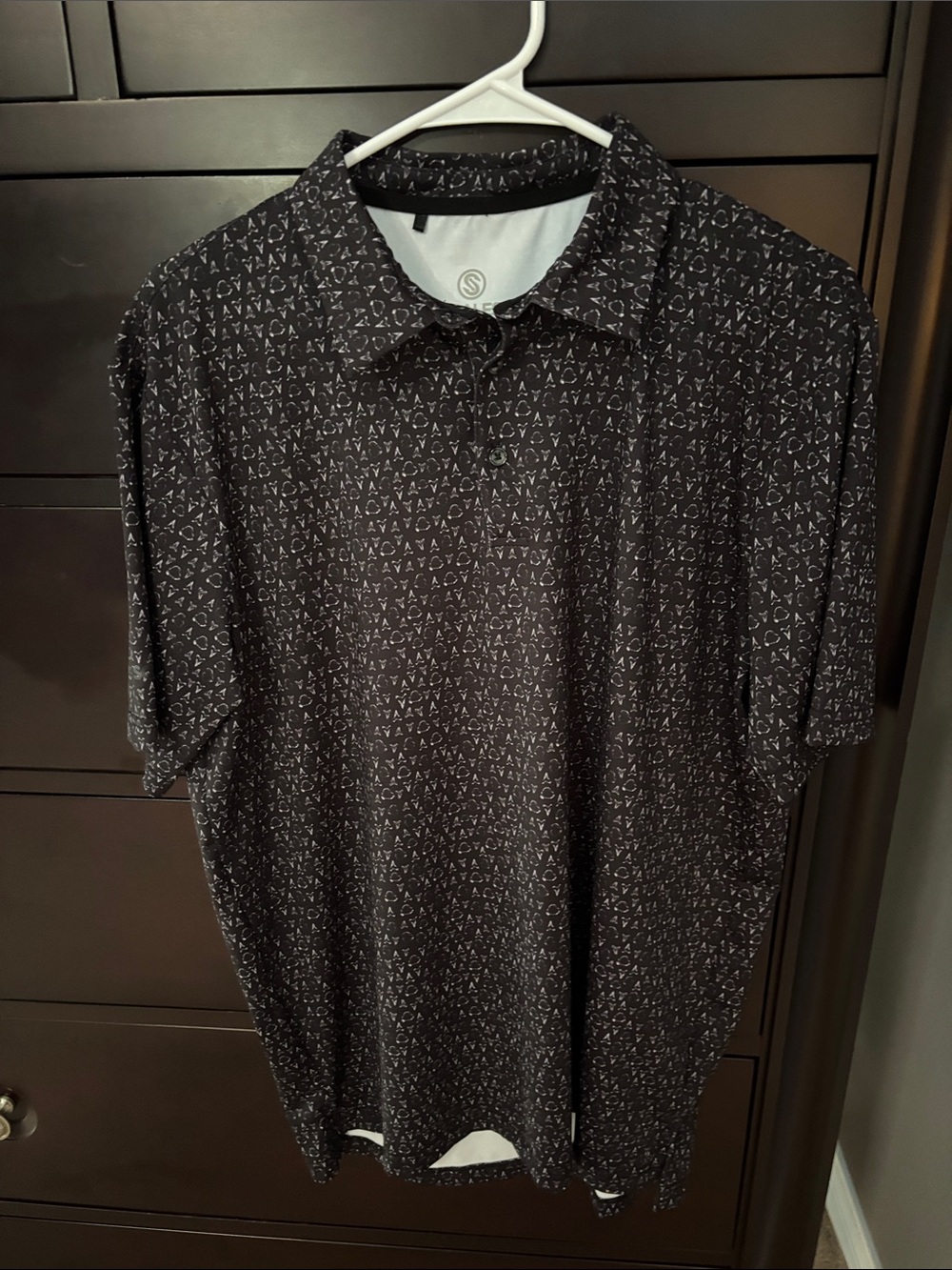 Scales Men's Black Micro Shark Tooth Pattern Polo Shirt